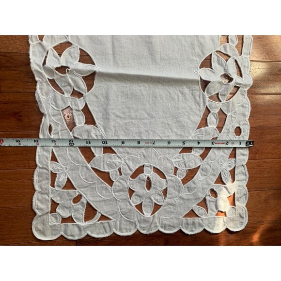 Handcrafted White Lace Table Runner Floral Cutout Pattern Home Decor 38x14 - Picture 8 of 10